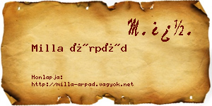Milla Árpád névjegykártya