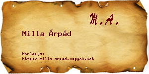 Milla Árpád névjegykártya